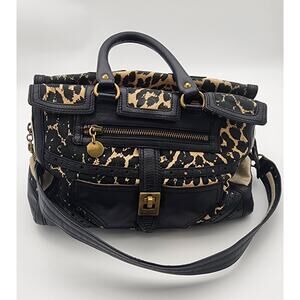 Sam Edelman Purse Black Leather Animal Leopard Print Gold Tone Metal Hardware